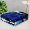 Contemporary Blue Wolf And Rose Floral Design Heavyweight Flannel Blanket Hand Wash Only, All Season Cozy Throw For Home Decor, Decorative Throw | Mystical Animal Theme | Detailed Craftsmanship, Cute Blanket