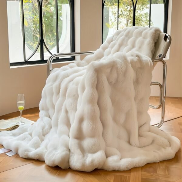 Thickened Bubble Velvet Blanket | Pink Polyester Rabbit Like Soft Fleece, Suitable For Office And Home Nap, Sofa Throw Cover