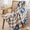 Half Fluffy Checkered Floral Blanket Soft Plush & Cozy All Season Throw For Sofa, Bed, Office Nap Green & White Grid With Pink Flowers Contemporary Home Decor, Throw Blanket For Couch