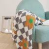 Half Fluffy Checkered Floral Blanket Soft Plush & Cozy All Season Throw For Sofa, Bed, Office Nap Green & White Grid With Pink Flowers Contemporary Home Decor, Throw Blanket For Couch