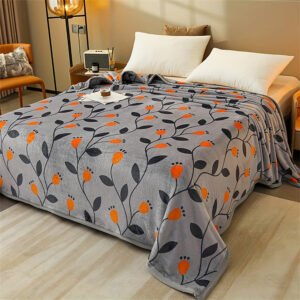 One Leaf Print, Warm And Comfortable Soft Mink Blanket, Throw Blanket, Four Seasons Blanket, Fine Texture, Thick Velvet Feel, Suitable For Sofa, Bed, Car, Office, Camping