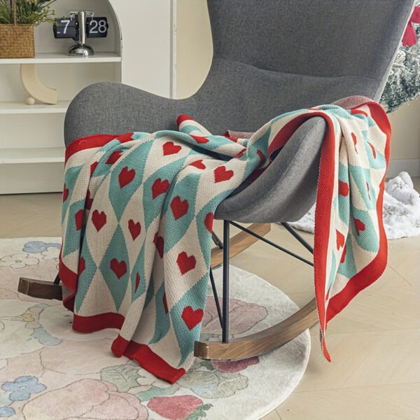 French Style Geometric Love Heart Pattern Knit Blanket Tear Resistant, All Season Multipurpose Acrylic Throw For Living Room, Office Nap, Air Conditioning Ideal Christmas, Valentine'S, Year Gift