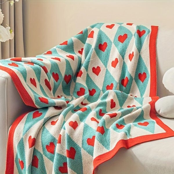 French Style Geometric Love Heart Pattern Knit Blanket Tear Resistant, All Season Multipurpose Acrylic Throw For Living Room, Office Nap, Air Conditioning Ideal Christmas, Valentine'S, Year Gift