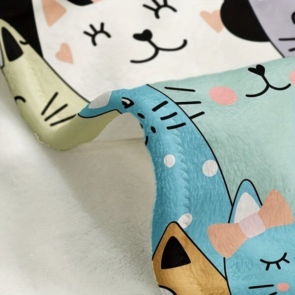 Rustic Style Cartoon Cat Faces Flannel Blanket High Gsm Soft Pastel Colors, Playful Animal Theme All Season Cozy Throw For Bed, Couch & Home Decor, Cat Blanket, Bed And Couch Accessory, Whimsical Design, Highquality Fabric